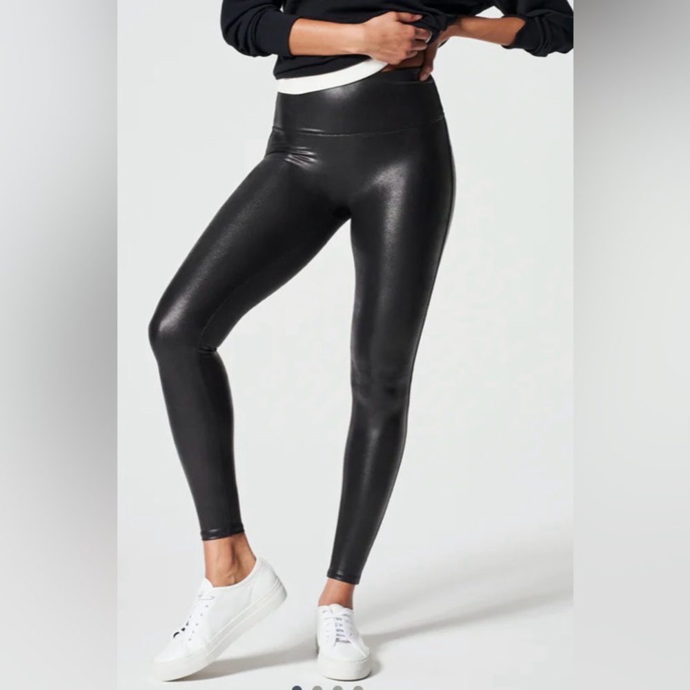 Spanx Ready to Wow Black Faux Leather Leggings Size Small